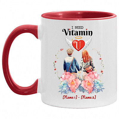 Personalized I Need Vitamin U, White/Red, 11 oz. Accent Mug