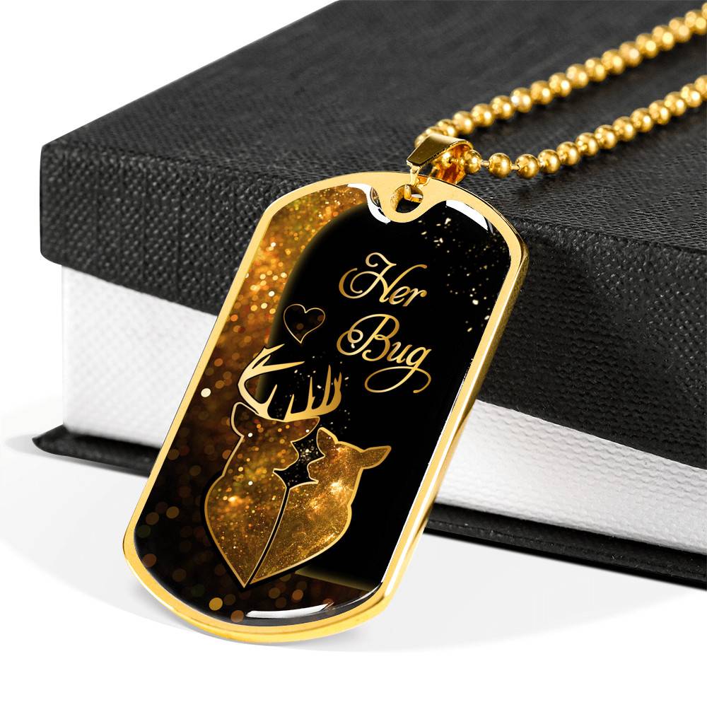 From Buckin' Man Her Bug To My Wife His Doe You Are The Best Hunt Happy Deer Couple Quote Dog Tag Necklace - Dog Tag (Gold Plated)