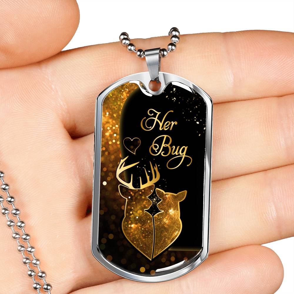 From Buckin' Man Her Bug To My Wife His Doe You Are The Best Hunt Happy Deer Couple Quote Dog Tag Necklace - Dog Tag (Silver)