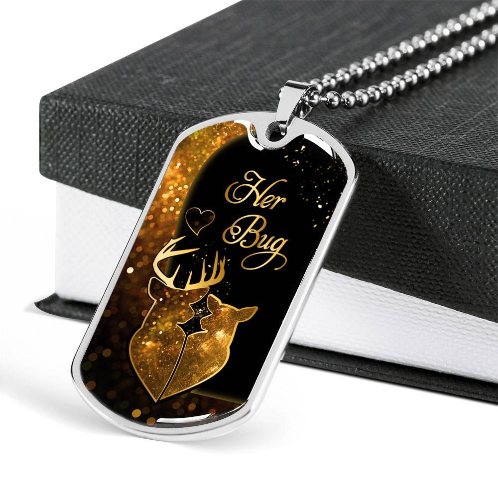 From Buckin' Man Her Bug To My Wife His Doe You Are The Best Hunt Happy Deer Couple Quote Dog Tag Necklace - Dog Tag (Silver)