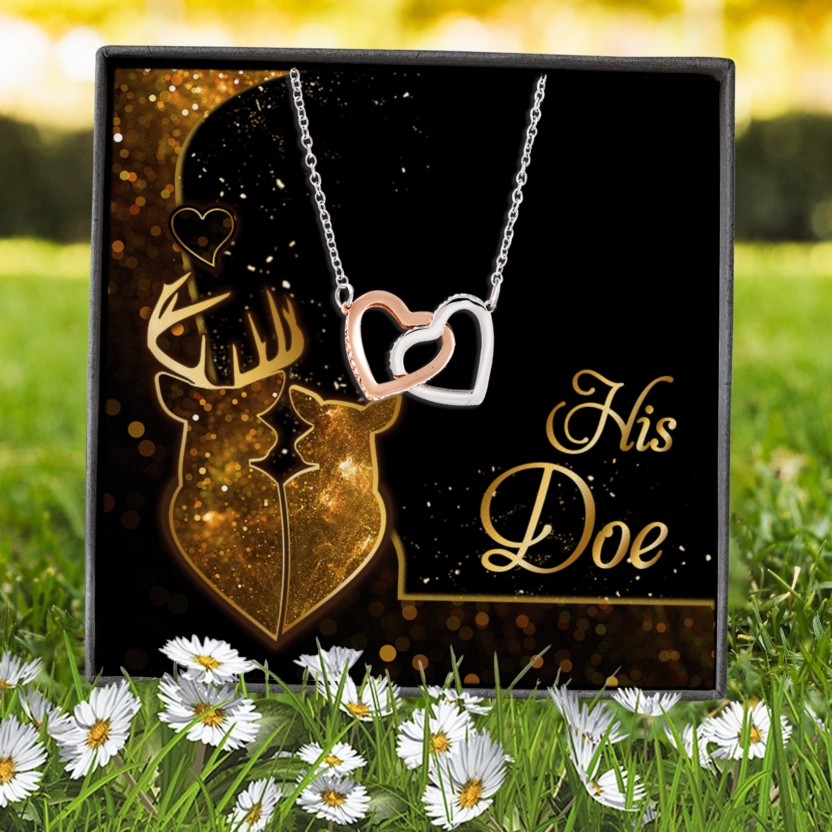 2KT. His Doe - Her Buck Deer Couple Interlocking Hearts Necklace 7