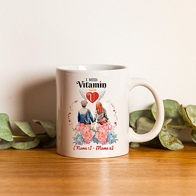 Alternative view of Personalized I Need Vitamin U Ceramic Coffee Mug - Water Bottle - Cute Valentine Gift Mug