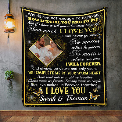 Alternative view of Personalized Custom Photo Words Are not Enough To Express I Love You Couple Fleece Blanket - Mink Sherpa Blanket