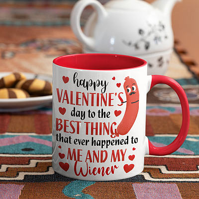 Alternative view of Happy Valentine's Day To The Best Thing That Ever Happened To Me And My Wiener Funny Valentine Accent Mug