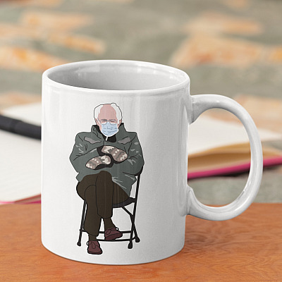 Alternative view of 2021 Bernie Sanders Ceramic Coffee Mug - Beer Stein - Water Bottle - Funny Bernie in Mittens Mug