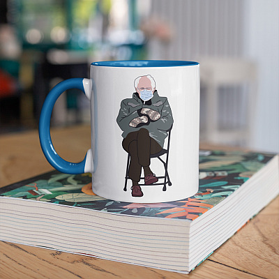 Alternative view of Bernie Inauguration 2021 Accent Mug - Funny Bernie in Mittens Accent Mug - Inauguration 2021 Bernie Accent Mug