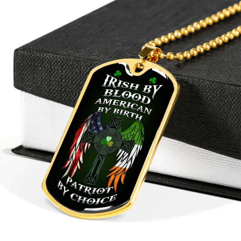 Irish By Blood American By Birth Patriot By Choice St Patrick's Day Luxury Dog Tag Pendant Necklace - Dog Tag (Gold Plated)