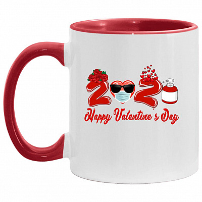 Happy Valentine's Day 2021 Accent Mug, White/Red, 11 oz. Accent Mug