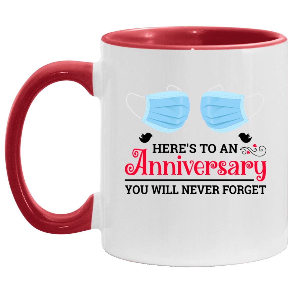 Here's To An Anniversary You Never Mug, White/Red, 11 oz. Accent Mug