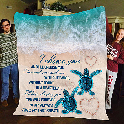Alternative view of Sea Turtle I Choose You and I'll Choose You Over And Over and Over Couple Fleece Blanket - Mink Blanket