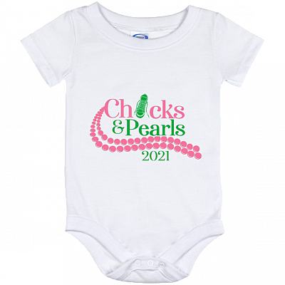 Chucks and Pearls - Kamala Harris Feminist Empower Baby Onesie - Infant Newborn Bodysuit, White, Baby Onesie - 12 Month