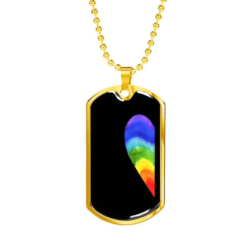LGBT Rainbow Heart Matching Couple Dog Tag Pendant Necklace Valentine's Gifts - Dog Tag (Gold Plated)