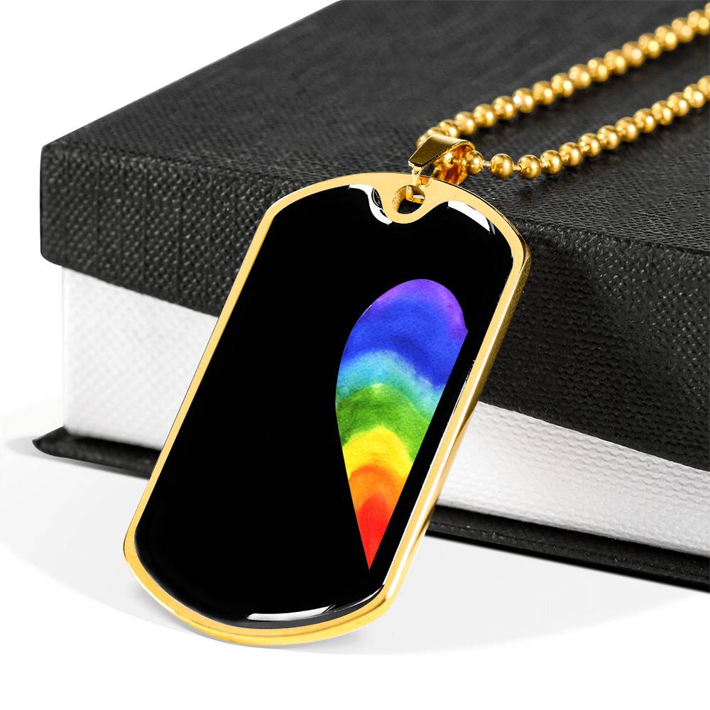 LGBT Rainbow Heart Matching Couple Dog Tag Pendant Necklace Valentine's Gifts - Dog Tag (Gold Plated)