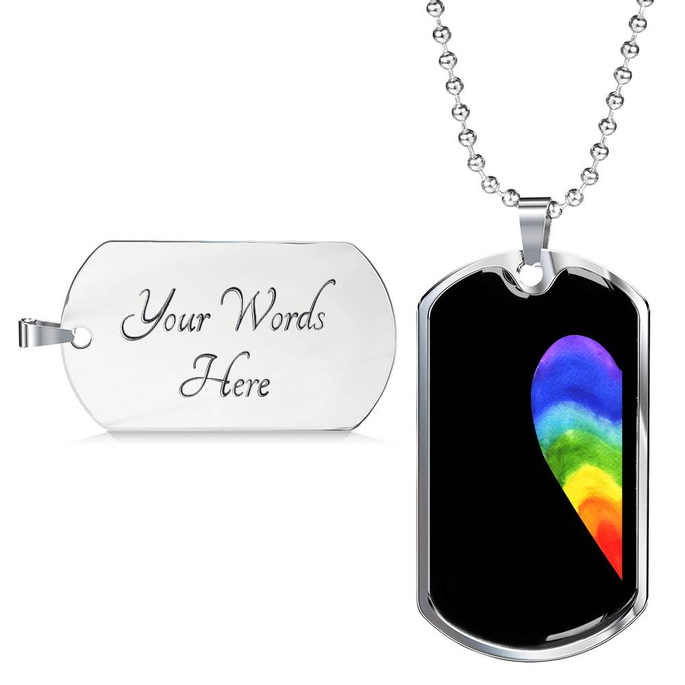 LGBT Rainbow Heart Matching Couple Dog Tag Pendant Necklace Valentine's Gifts - Dog Tag (Silver)