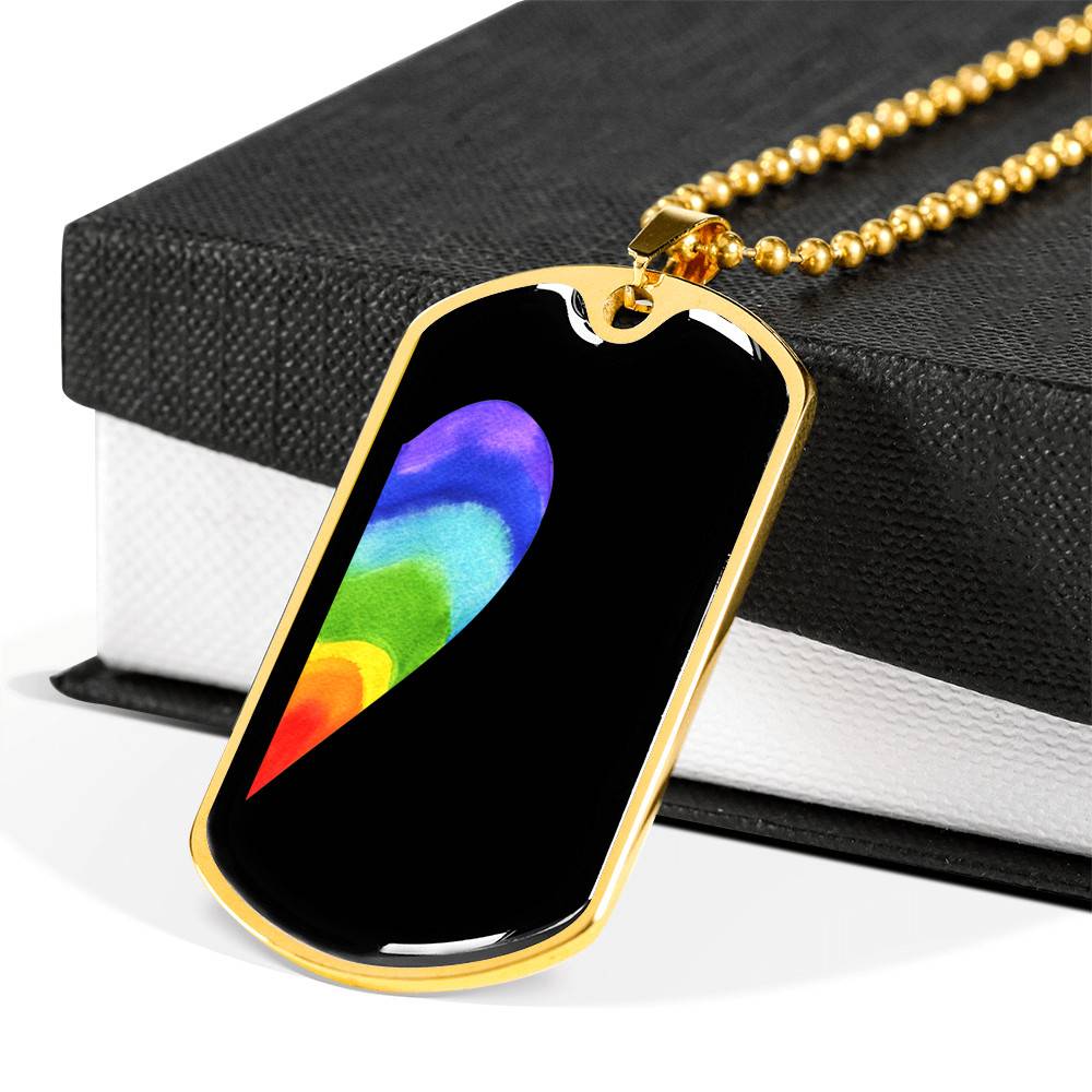 LGBT Rainbow Heart Matching Couple Dog Tag Pendant Necklace Valentine's Day Gifts - Dog Tag (Gold Plated)