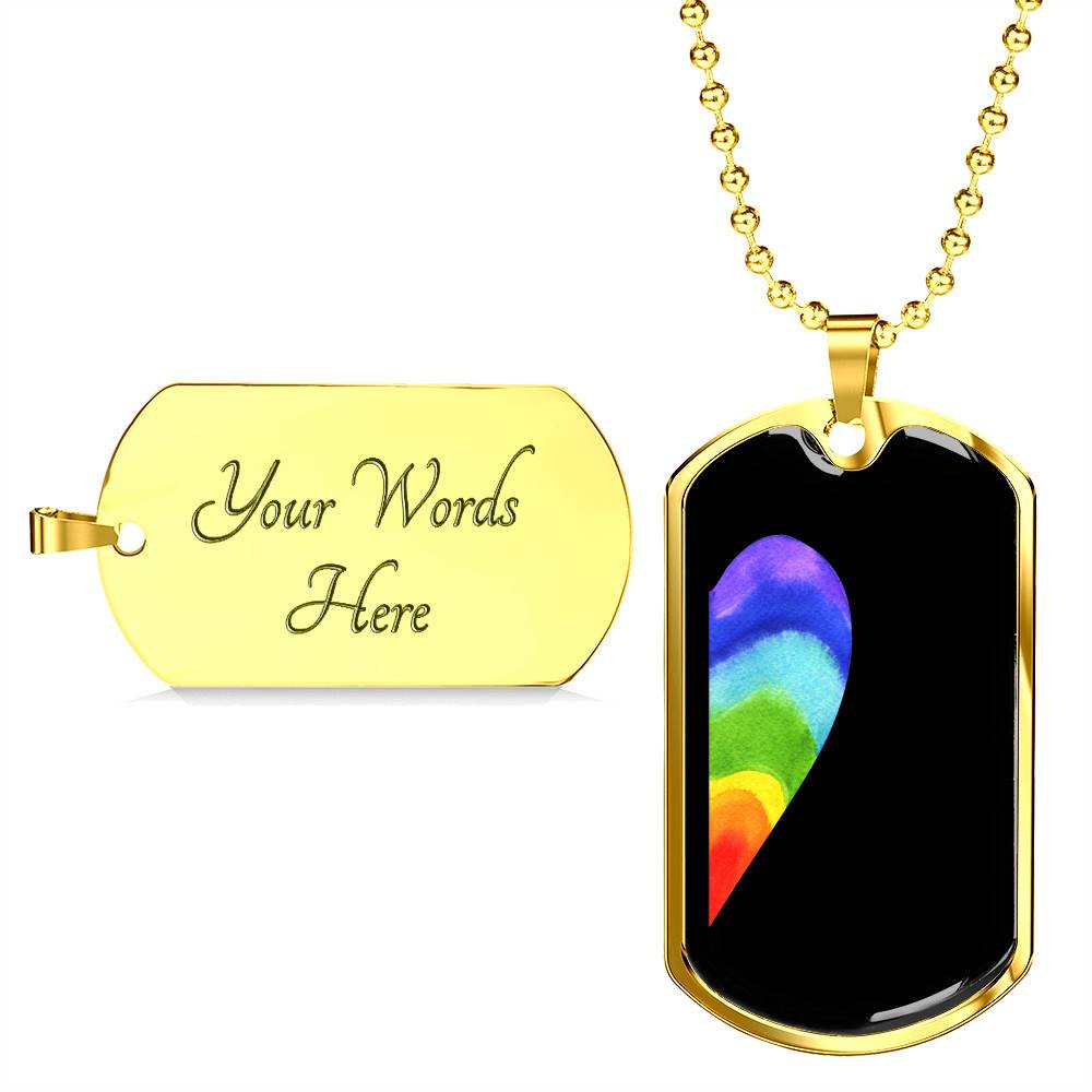 LGBT Rainbow Heart Matching Couple Dog Tag Pendant Necklace Valentine's Day Gifts - Dog Tag (Gold Plated)