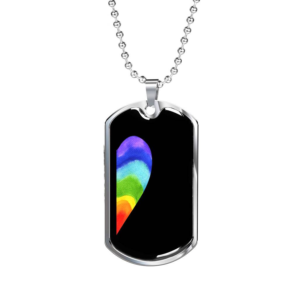 LGBT Rainbow Heart Matching Couple Dog Tag Pendant Necklace Valentine's Day Gifts - Dog Tag (Silver)