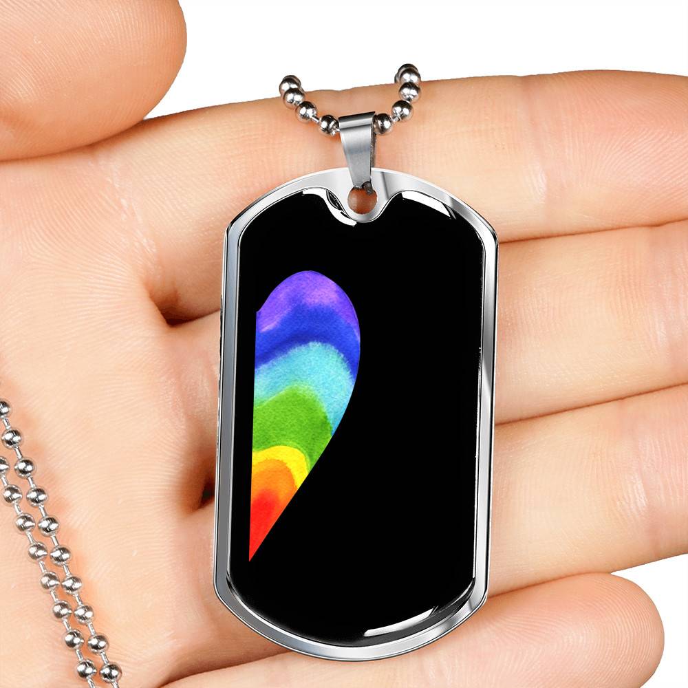 LGBT Rainbow Heart Matching Couple Dog Tag Pendant Necklace Valentine's Day Gifts - Dog Tag (Silver)