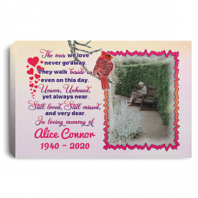 Personalized Photo Memorial The Ones We Love Never Go Away They Walk Beside Us Framed Canvas - Unframed Poster, White, 0.75'' Framed Canvas
