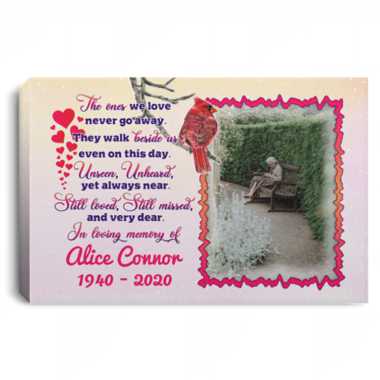 Personalized Photo Memorial The Ones We Love Never Go Away They Walk Beside Us Framed Canvas - Unframed Poster, White, 0.75'' Framed Canvas