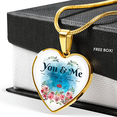 You And Me Always And Forever Heart Pendant Necklace - Gift for Girlfriend Wife - Heart Luxury Necklace (Gold Plated)