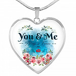 You And Me Always And Forever Heart Pendant Necklace - Gift for Girlfriend Wife - Heart Luxury Necklace (Silver)