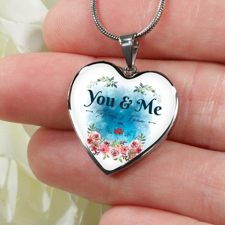 You And Me Always And Forever Heart Pendant Necklace - Gift for Girlfriend Wife - Heart Luxury Necklace (Silver)