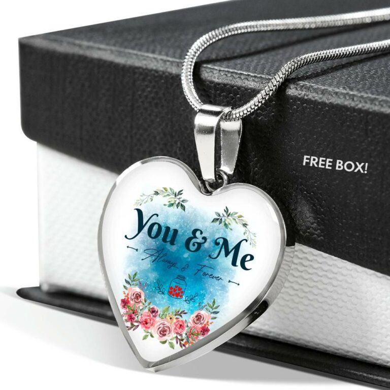 You And Me Always And Forever Heart Pendant Necklace - Gift for Girlfriend Wife - Heart Luxury Necklace (Silver)