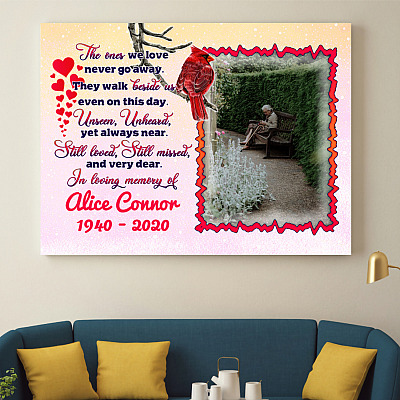Alternative view of Personalized Photo Memorial The Ones We Love Never Go Away They Walk Beside Us Framed Canvas - Unframed Poster