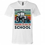 Born To Farm Forced To Go, White, V-Neck T-Shirt