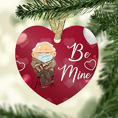 Bernie Sanders Mittens Be Mine Valentine's Day Decorative Ornament - Bernie Sanders Flat Heart Ornament Gifts