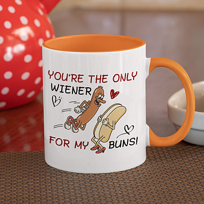 Alternative view of You're The Only Wiener For My Buns Accent Coffee Mug - Water Bottle - Valentine's Day Gift for Him