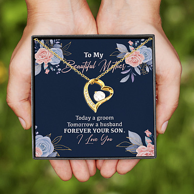 To My Beautiful Mother Today A Groom Tomorrow A Husband Forever Your Son Forever Love Heart Pendant Necklace