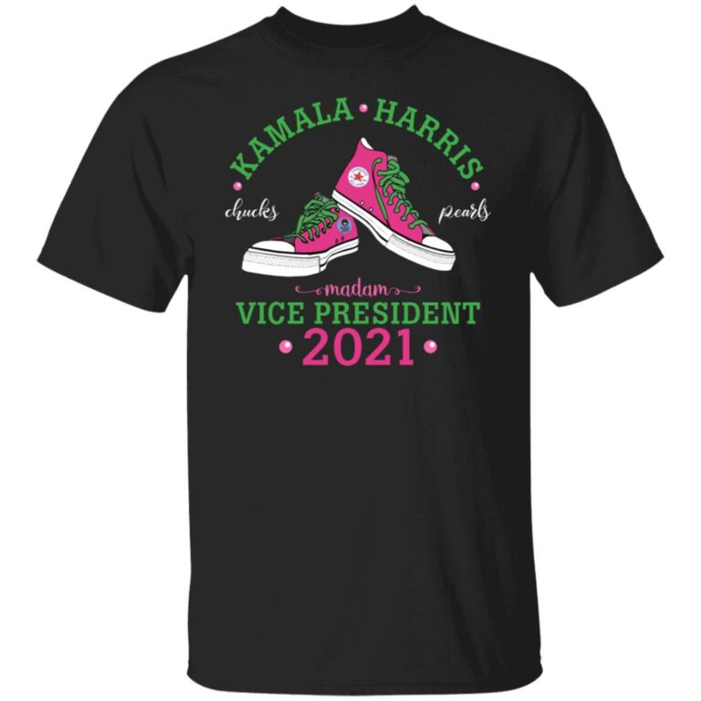 Kamala Harris Chucks Madam Vice President Pearls T-Shirt, Black, Unisex T-Shirt