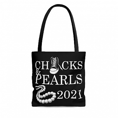 Chucks and Pearls 2021 Kamala Harris All Over Print Tote Bag - Women Vice President Shoulder Bag