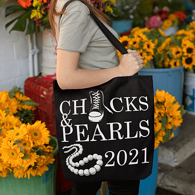 Alternative view of Chucks and Pearls 2021 Kamala Harris All Over Print Tote Bag - Women Vice President Shoulder Bag