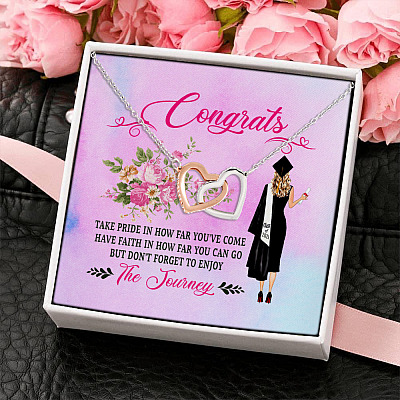 Take Pride in Yourself How Far You Have Come How Far You Can Go Graduation Gifts Interlocking Heart Necklace