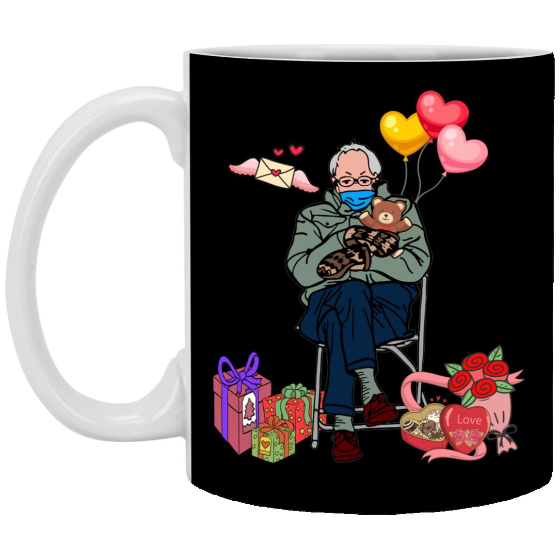Bernie Sanders Mittens Valentines Day Coffee Mug, Black, 11 oz. White Mug Bernie Sanders Mittens Valentines Day Coffee Mug, Black, 11 oz. White Mug
