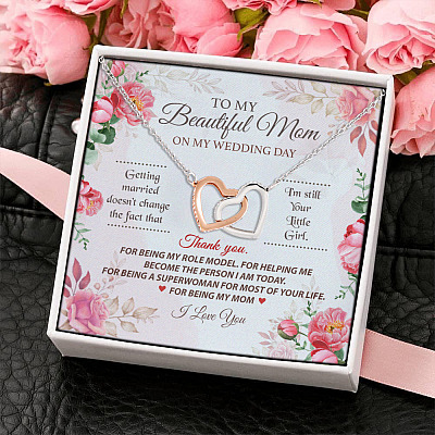 Thank You for Being My Mom I Will Always Be Your Little Girl Mother Gift Interlocking Heart Necklace