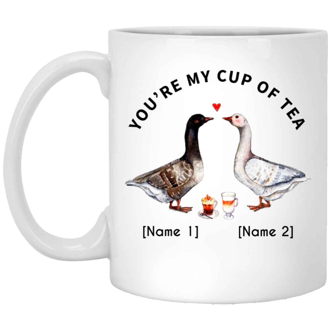 Personalized Duck Couple Ceramic Coffee Mug - You Are My Cup Of Tea Mug - Valentines Day Couple Mugs, White, 11 oz. White Mug Personalized Duck Couple Ceramic Coffee Mug - You Are My Cup Of Tea Mug - Valentines Day Couple Mugs, White, 11 oz. White Mug