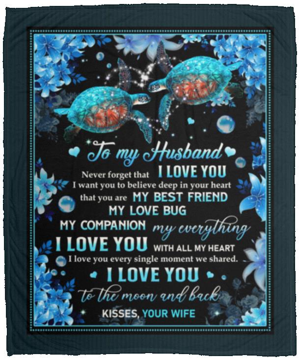 Turtle To My Husband Never, White, Cozy Plush Fleece Blanket - 50x60