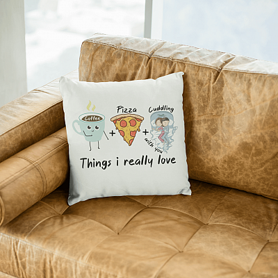 Alternative view of Things I Love Coffee Pizza Cuddling With You Throw Pillow - Decorative Pillow - Sofa Home Decor