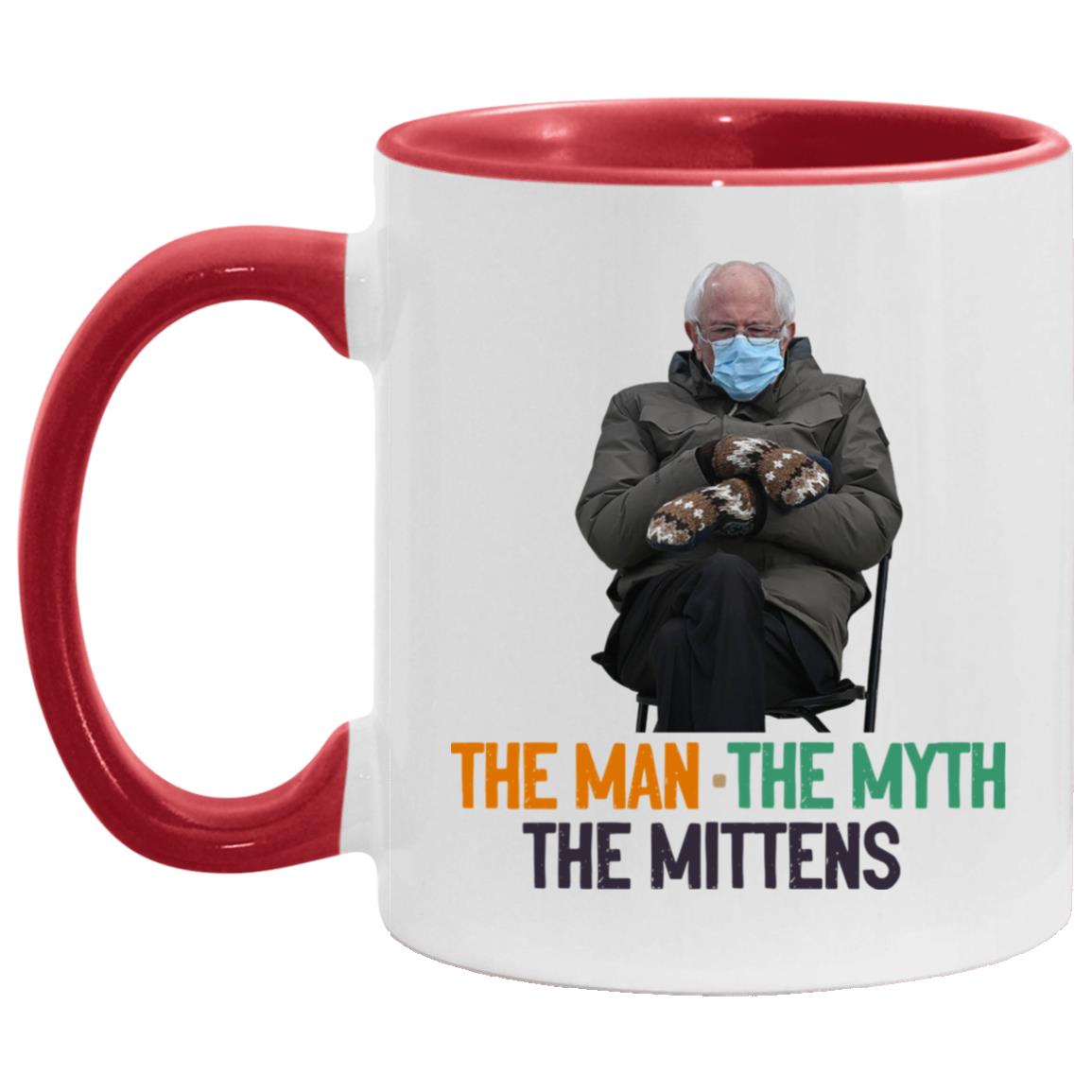The Man The Myth The Mittens, White/Red, 11 oz. Accent Mug