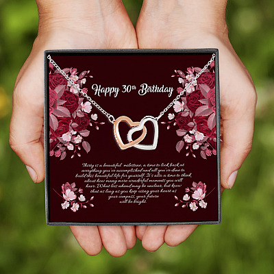 Alternative view of Happy 30th Birthday Interlocking Hearts Pendant Necklace
