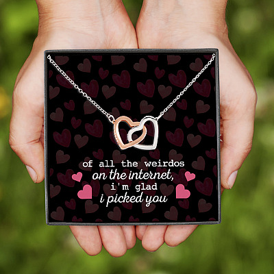 Alternative view of Of All the Weirdos on the Internet I'm Glad I Picked You Valentine's Day Interlocking Hearts Pendant Necklace