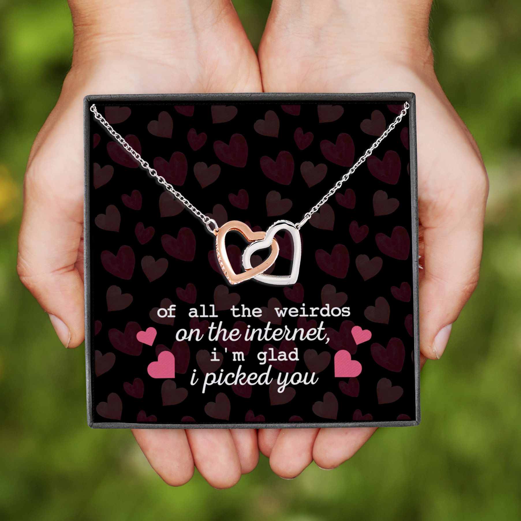 1LV. Weirdos on The Internet-message card Interlocking Hearts Necklace