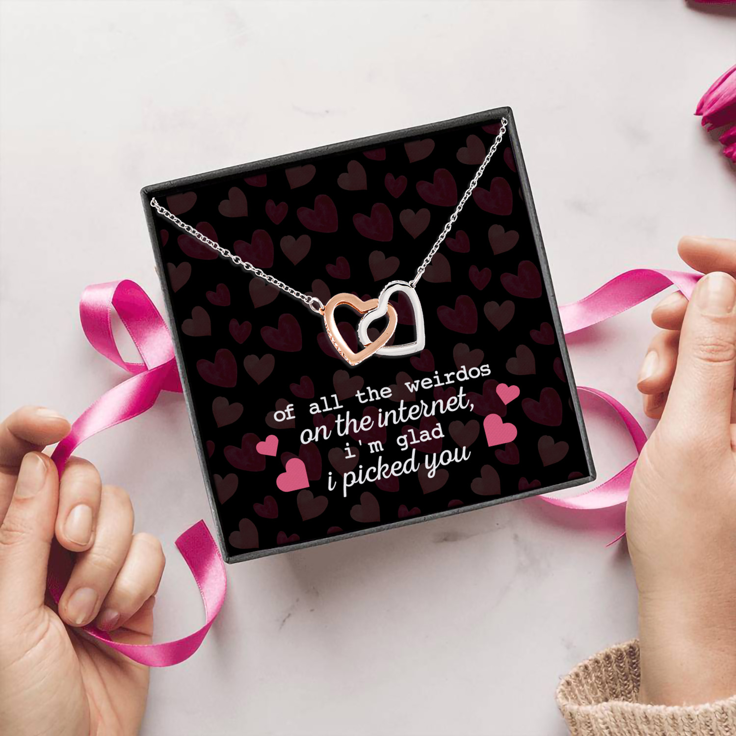 1LV. Weirdos on The Internet-message card Interlocking Hearts Necklace 5