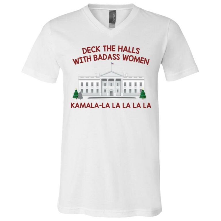 Deck The Halls With Badass Women shirt, White, V-Neck T-Shirt