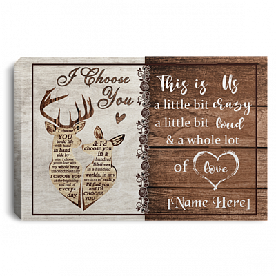 Personalized Deer Couple Decor I Choose You To Do Life With Hand In Hand Framed Canvas - Unframed Poster, White, 0.75'' Framed Canvas