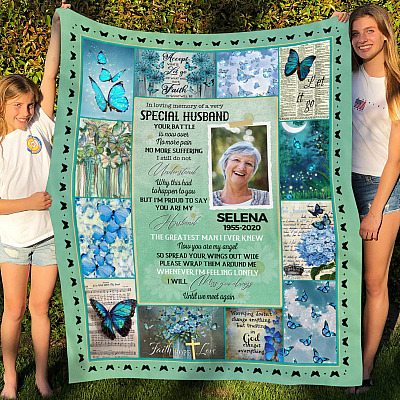 Alternative view of Custom Photo in Loving Memory of a Very Special Husband Fleece Blanket - Sherpa Blanket - Woven Blanket